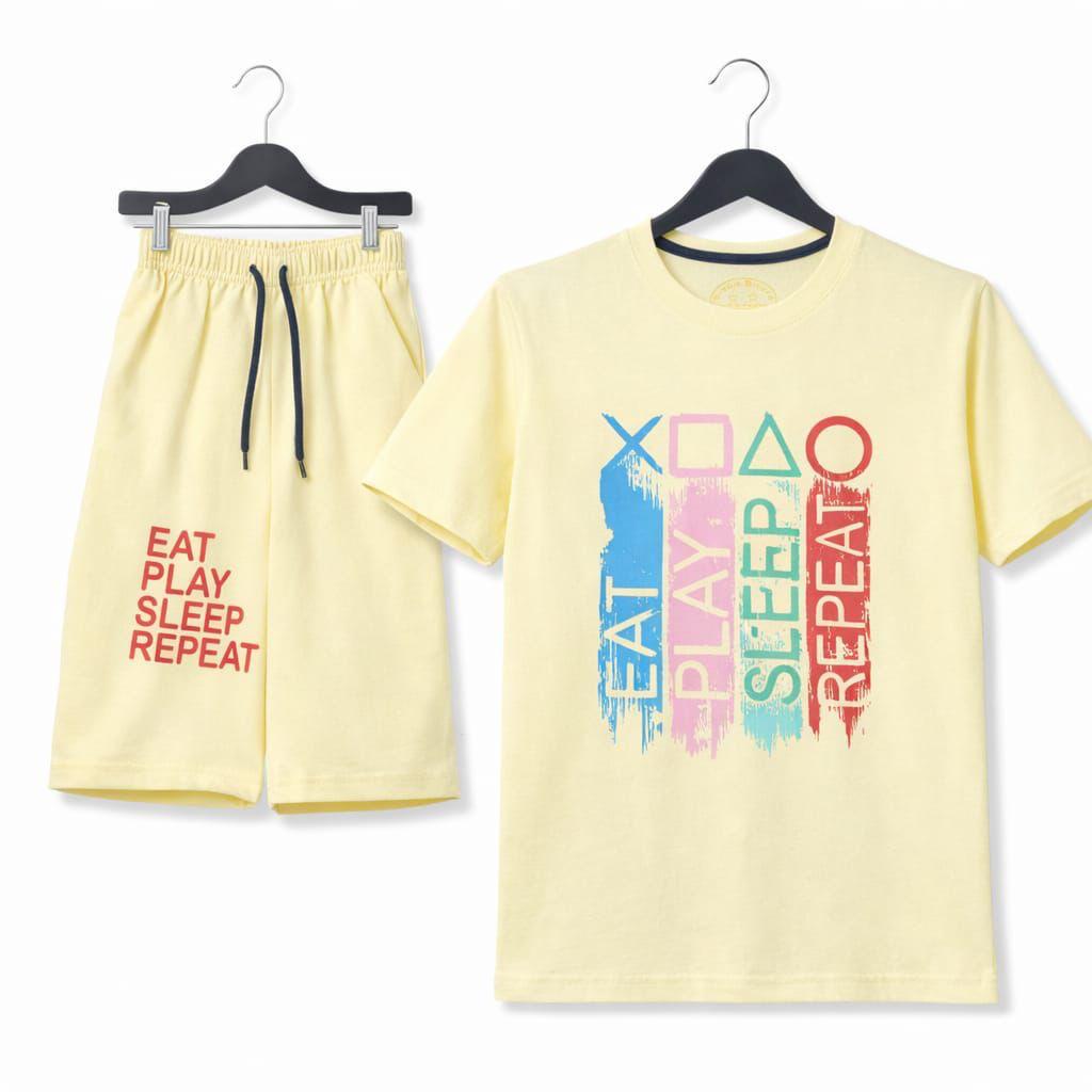Boys Printed T-Shirt & Shorts Set | Summer Collection | Ages 1ā12 Years | Eat Play Sleep Repeat Light Yellow