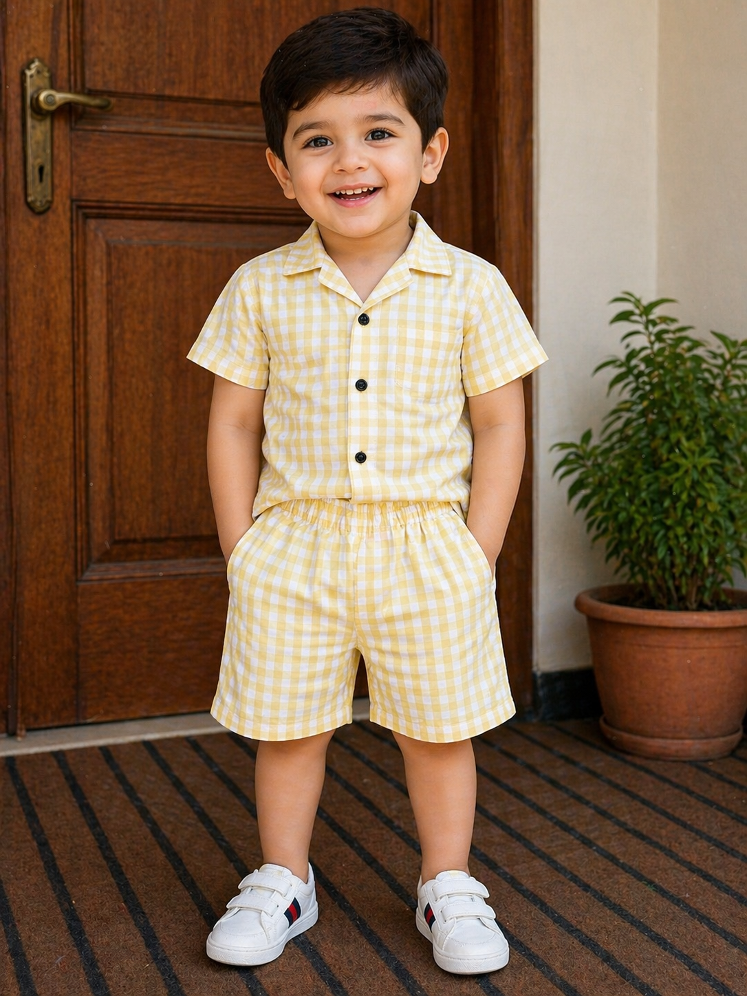 Boys Yellow Checkered Shirt & Shorts Set | Ages 1 ā 12 Years | 2-Piece Outfit