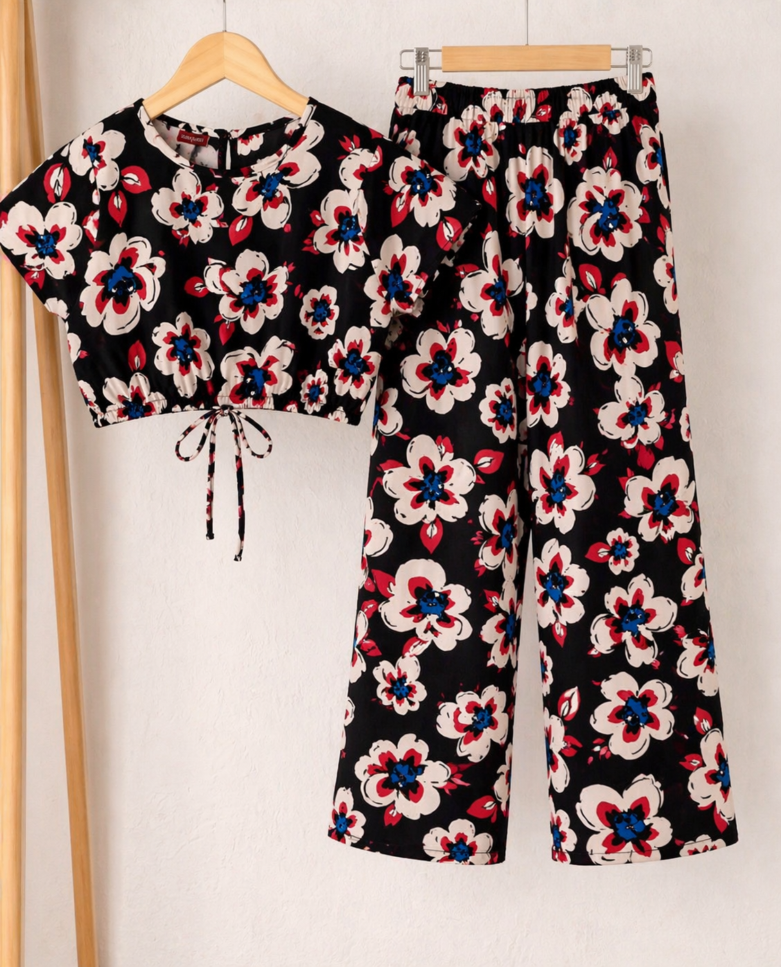 Girls Floral Printed Cotton Co-Ord Set | Summer Casual Outfit | 1 β 10 Years | Black Multi Flower Print