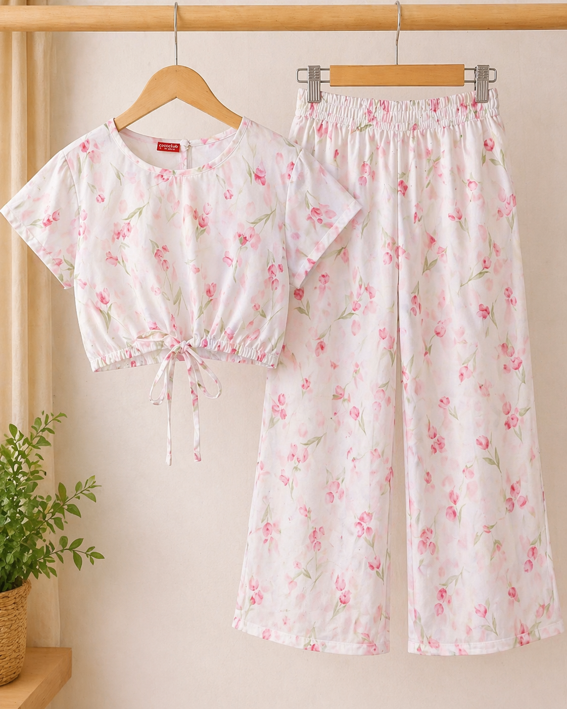 Girls Soft Floral Printed Cotton Co-Ord Set | Summer Casual Outfit | 1 β 10 Years | Light Pink Blossom Print