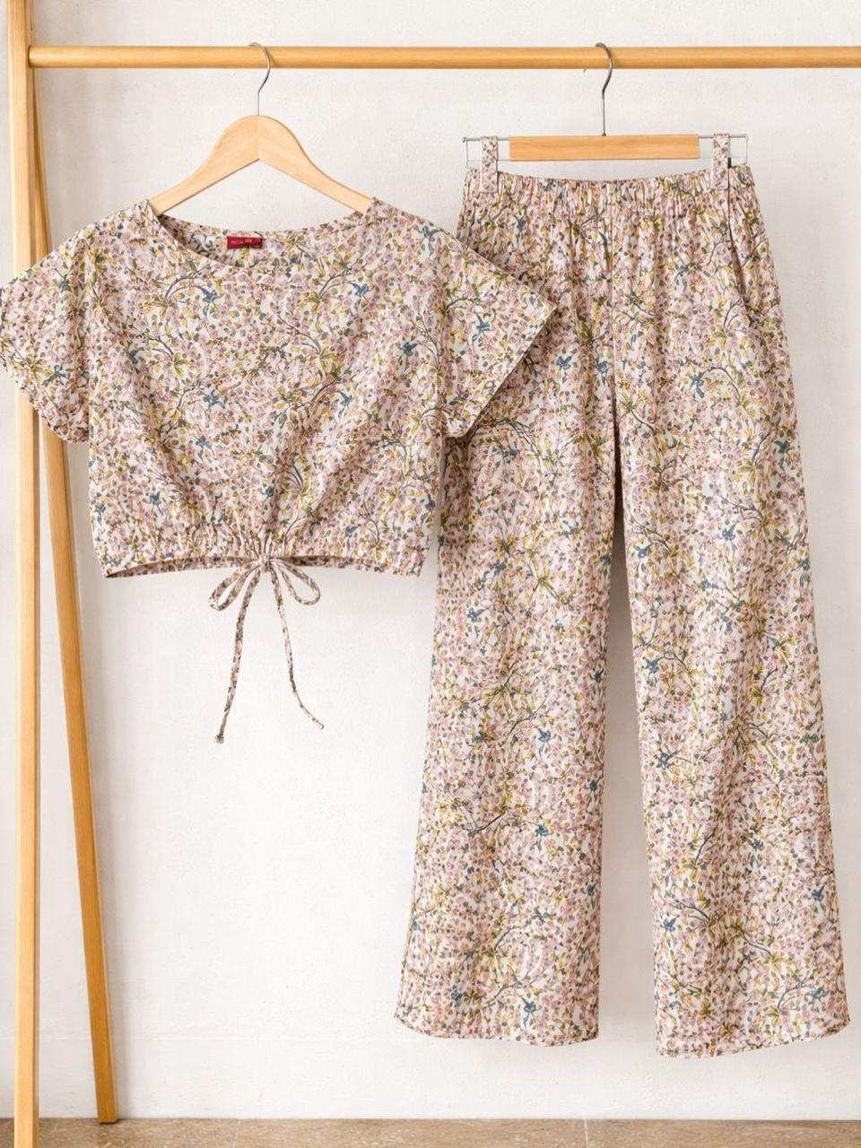 Girls Printed Cotton Dress | Summer Casual Suit | 1β10 Years | Soft Beige Floral Garden