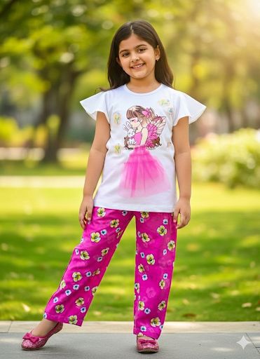 Girls Printed T-Shirt & Trousers Set | Summer Collection | Ages 1 – 10 Years | Fairy Pink Bloom
