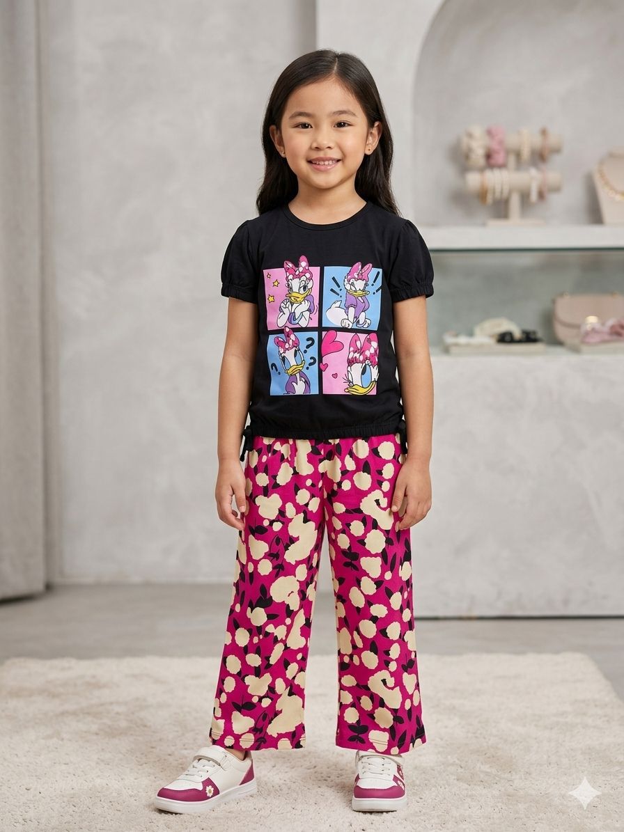 Girls Printed T-Shirt & Trousers Set | Summer Collection | Ages 1 – 10 Years | Candy Heart Pink
