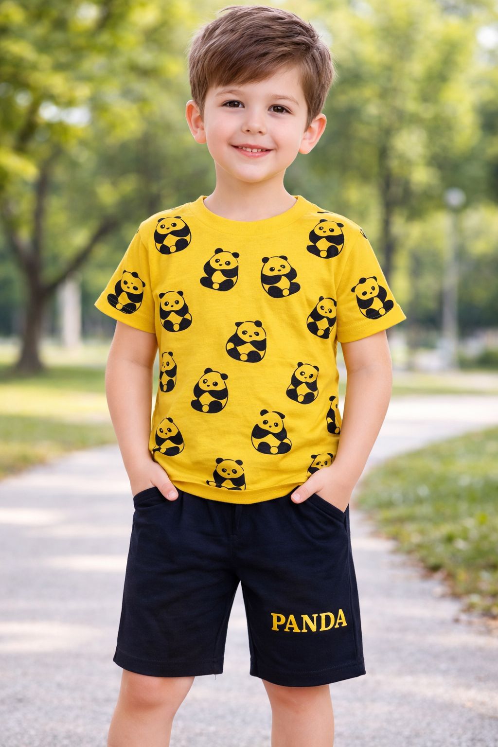 Boys Printed T-Shirt & Shorts Set | Summer Collection | Ages 1 ā 12 Years | Sunny Panda Yellow