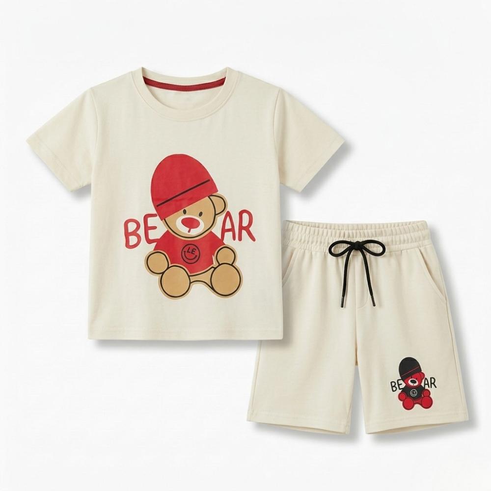 Boys Bear Graphic T-Shirt & Shorts Set | Cute Summer Outfit | Ages 1 – 12 Years