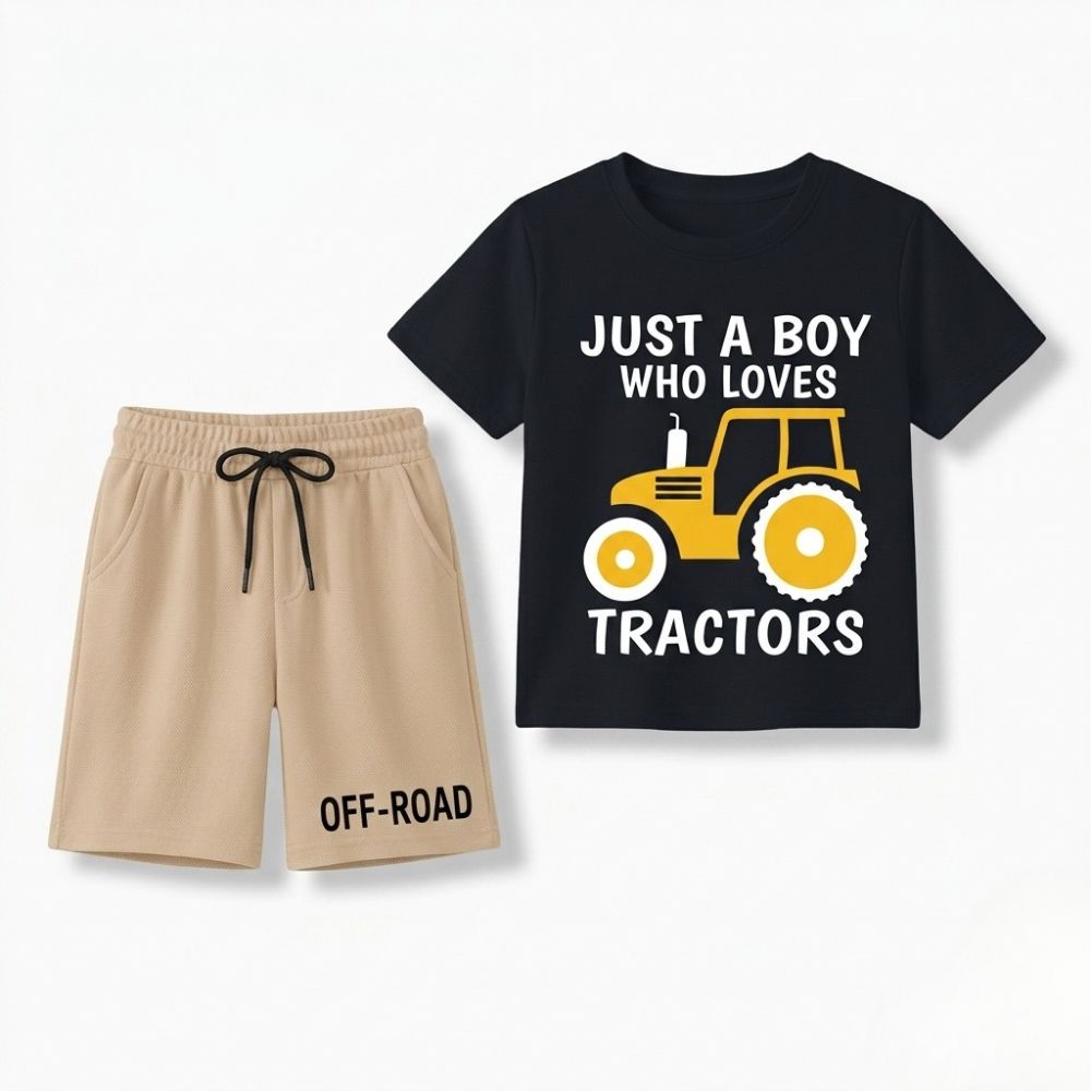 Boys Tractor Graphic T-Shirt & Shorts Set | Fun Summer Outfit | Ages 1–12 Years