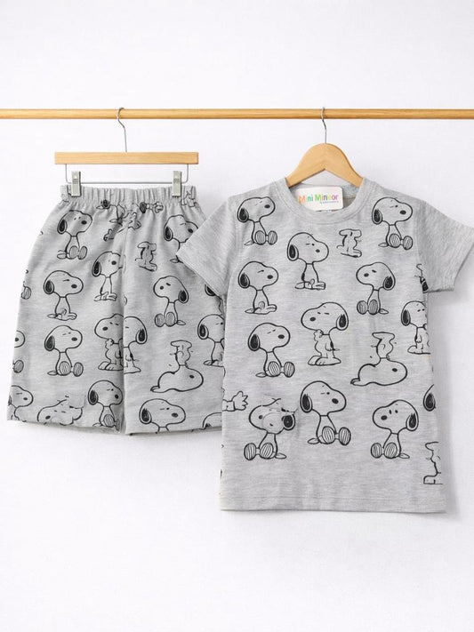 Boys Snoopy Print T-Shirt & Shorts Set  | Ages 1–12 Years | 2-Piece Outfit