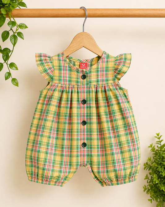 Baby Girls Plaid Romper | Lightweight Summer Jumpsuit | Ages 0 – 12 Months