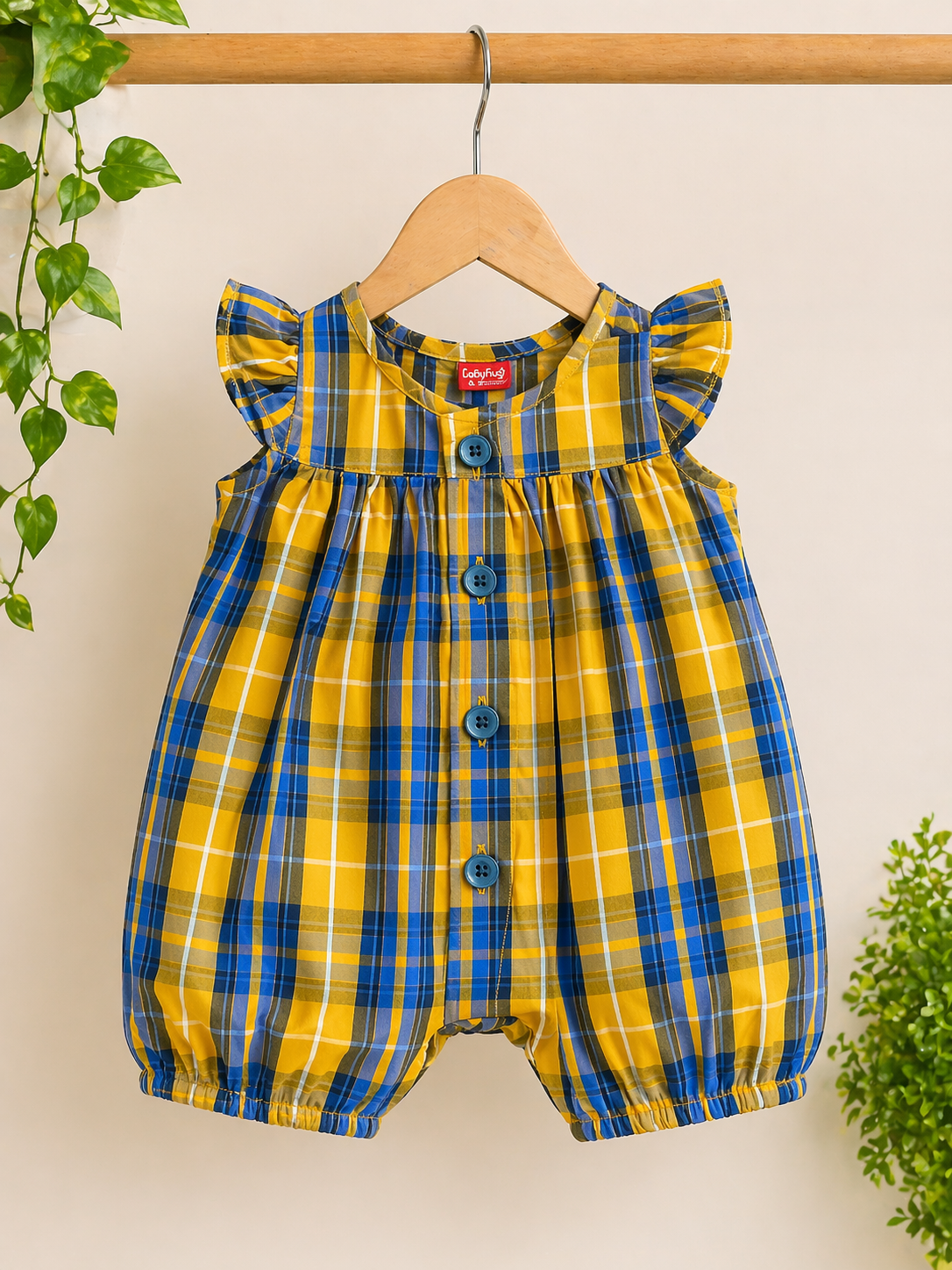 Baby Girls Checkered Romper | Soft Cotton Summer Outfit | Ages 0 – 12 Months