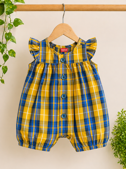 Baby Girls Checkered Romper | Soft Cotton Summer Outfit | Ages 0 – 12 Months