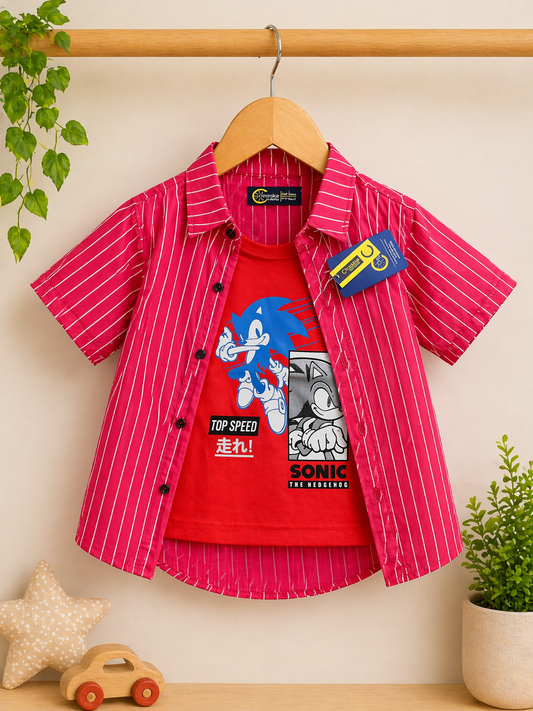 Boys Double Shirts  Printed T-Shirt & Shirt Set | Stylish Summer Outfit  | Ages 1 – 12 Years
