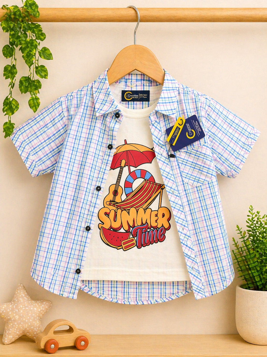 Boys Double Shirts  Printed T-Shirt & Shirt Set | Stylish Summer Outfit  | Ages 1 – 12 Years
