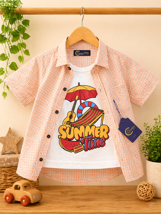 Boys Double Shirts  Printed T-Shirt & Shirt Set | Stylish Summer Outfit  | Ages 1 – 12 Years