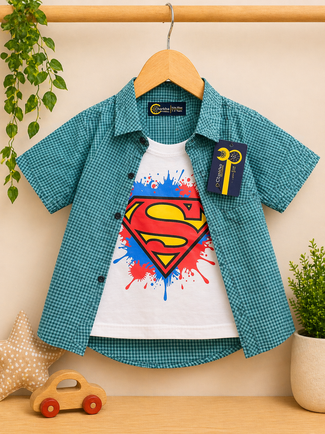 Boys Double Shirts  Printed T-Shirt & Shirt Set | Stylish Summer Outfit  | Ages 1 – 12 Years
