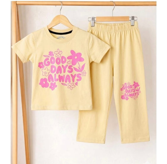 Girls Floral Quote Printed T-Shirt & Trousers Set | Summer Collection | Ages 1 – 10 Years
