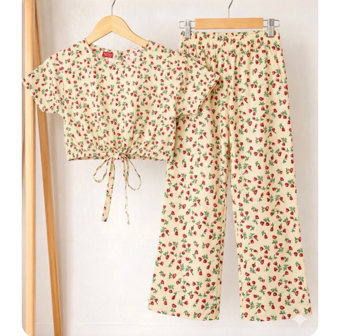 Girls  Printed Cotton Dress | Summer Casual Suit | 1 – 10 Years | Cream Cherry Floral