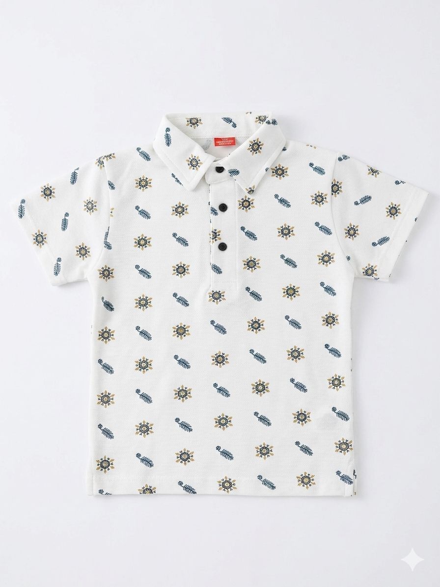Boys White Printed Polo Shirt | Premium Casual Summer Wear | Ages 1 – 10 Years