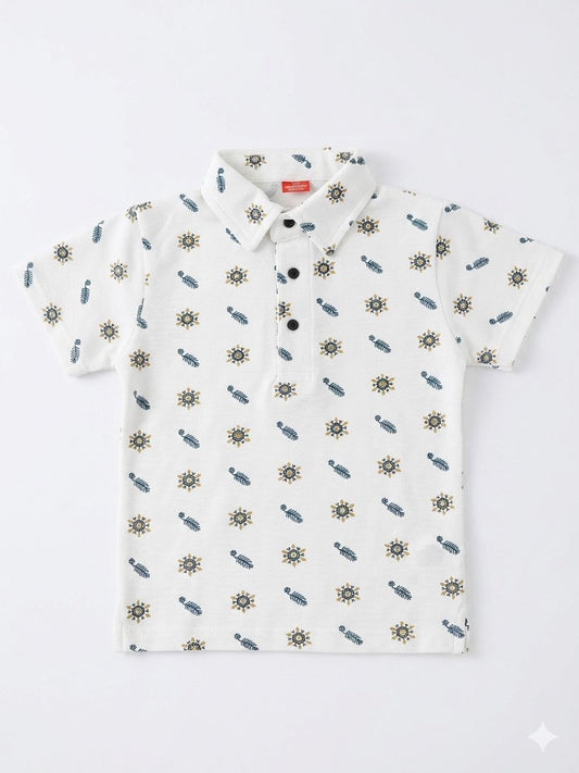 Boys White Printed Polo Shirt | Premium Casual Summer Wear | Ages 1 – 10 Years